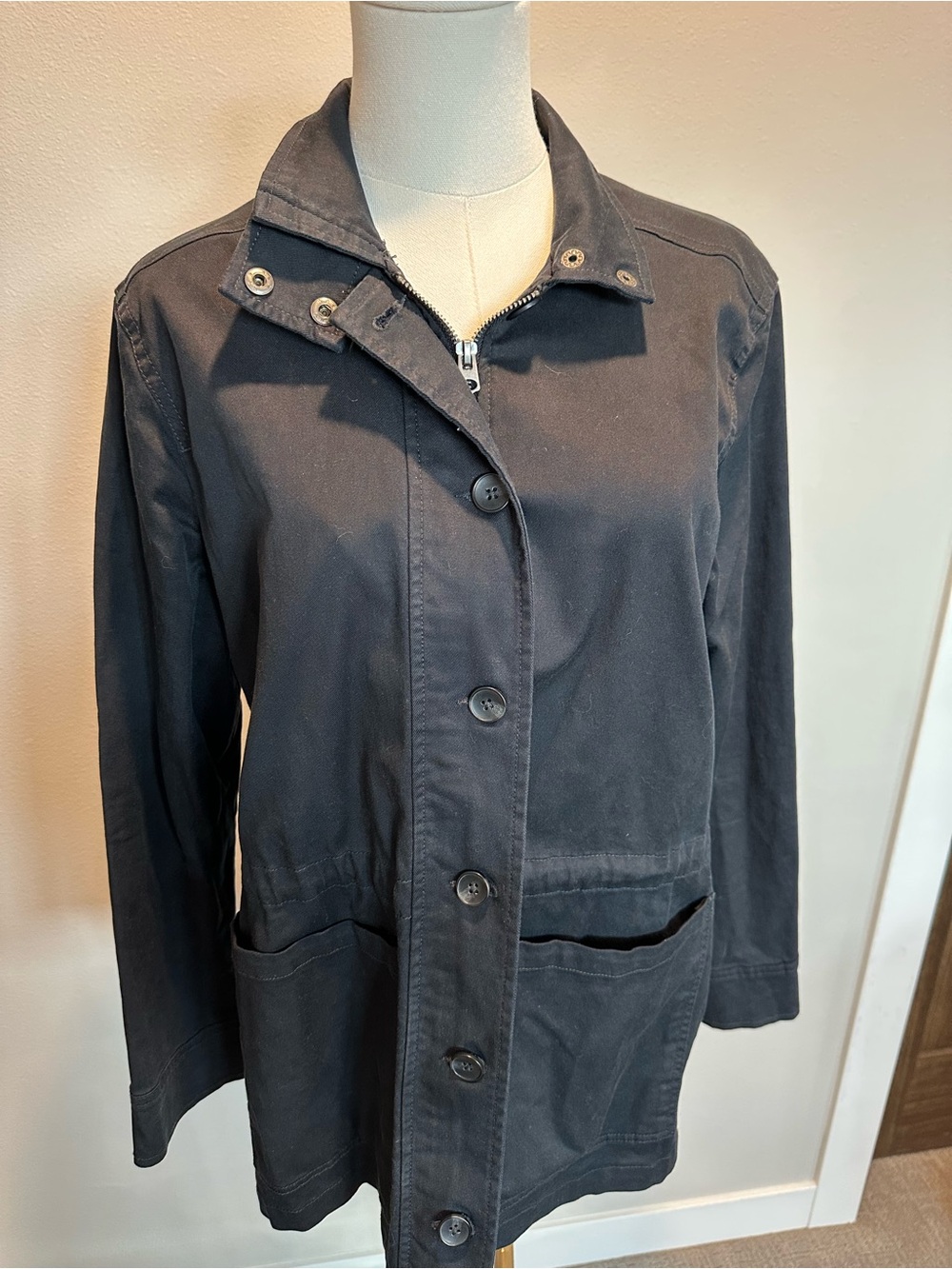 Lucky Brand Women's Black Utility Jacket with Snap Collar